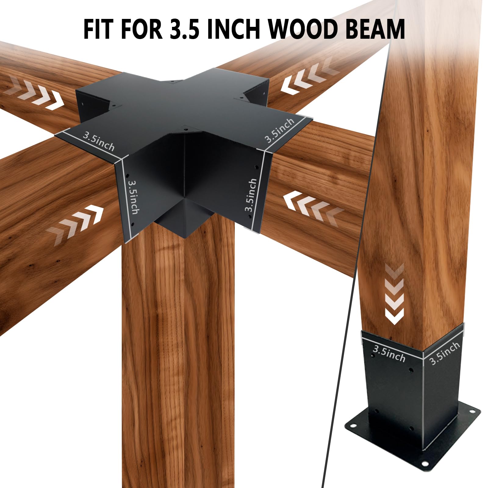 5-Way Right Angle Pergola Brackets Kit - Heavy Duty Woodwork Brackets with Post Anchors for 4x4 Wood Beams (Fits 3.5