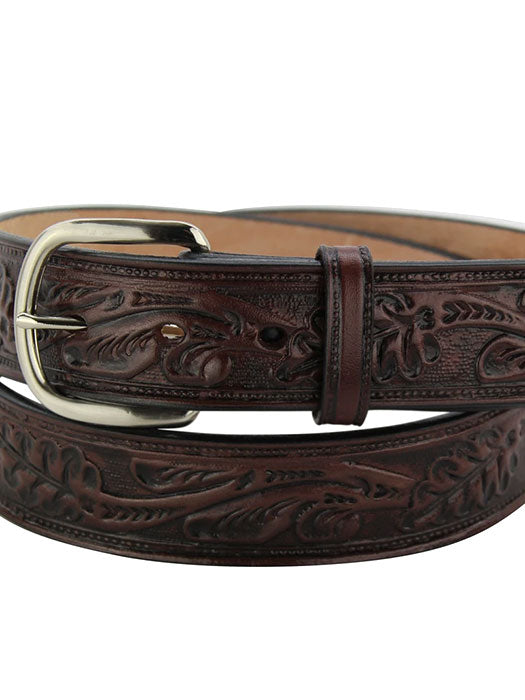 Premium Hand-Tooled Leather Belt for Men - Gingerich 8614 28 in Black Cherry | Durable Genuine Leather Dress Belt for Work, Casual & Formal Wear