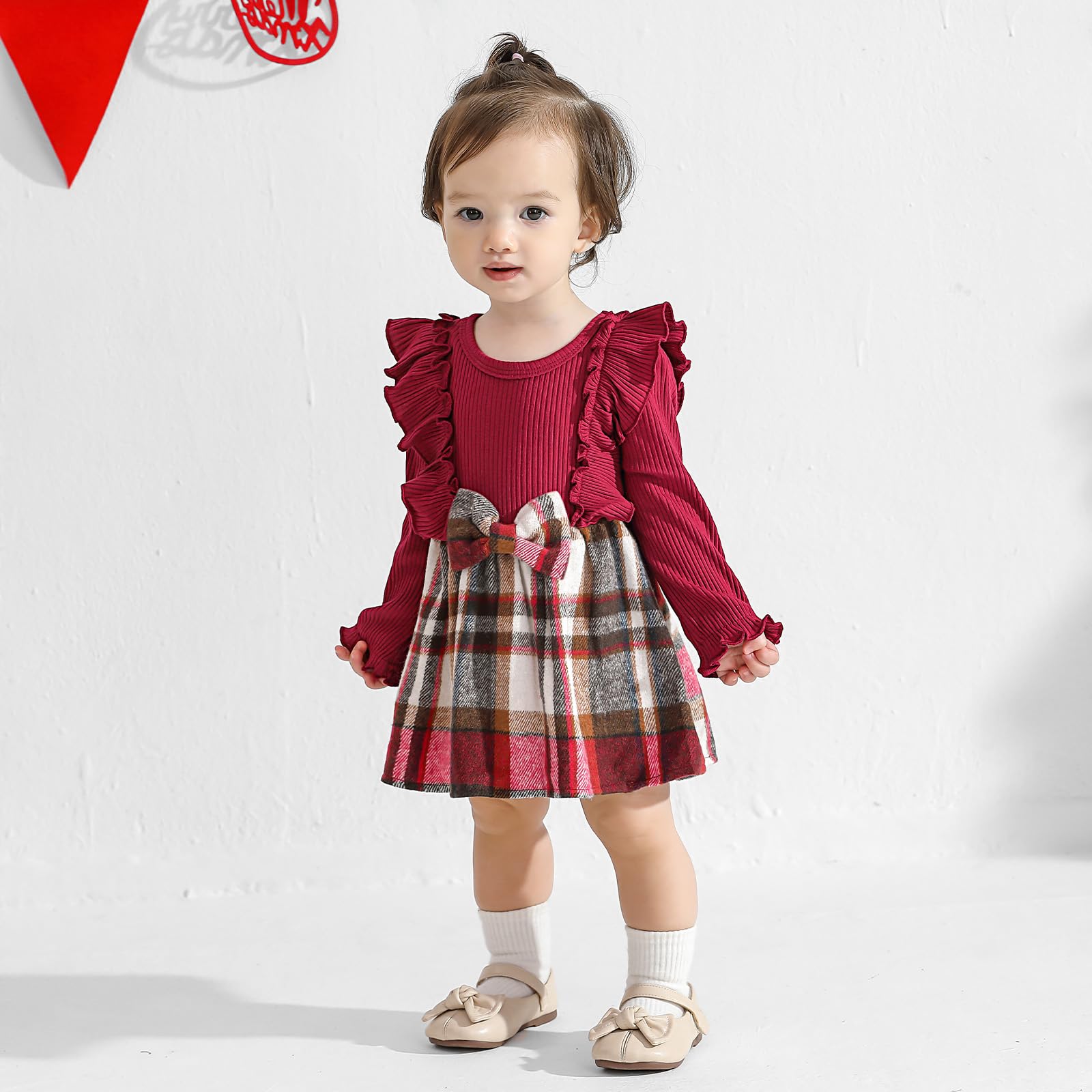 Adorable Baby Girl Fall Winter Outfits - Newborn Infant Ruffle Romper Dress with Headband | 0-18 Months Cute Baby Clothes | Perfect for Holiday Photos, Family Gatherings & Special Occasions