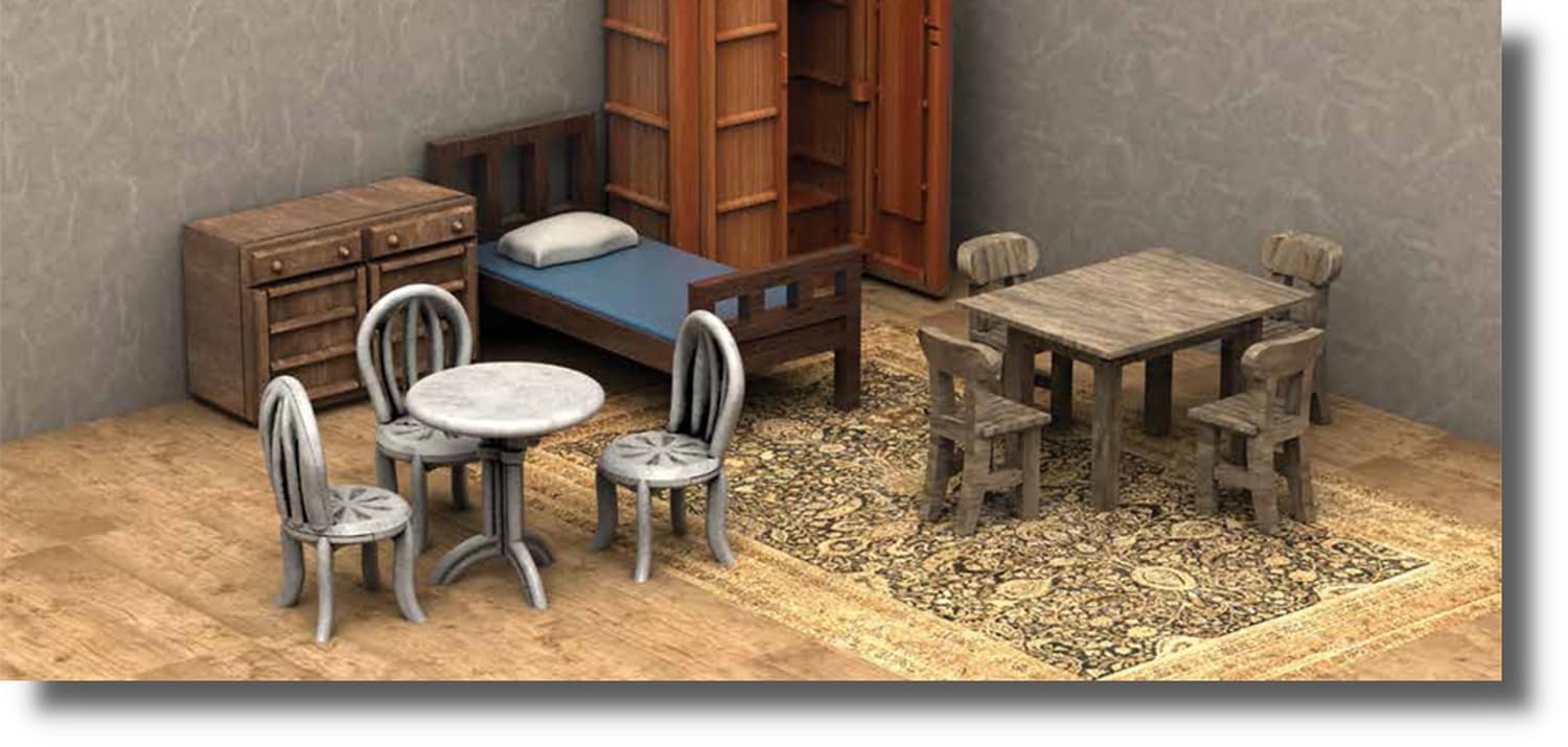 Rubicon Models Domestic Furniture Kit - DIY Miniature House Furniture Set for Dollhouse, Model Train, and Diorama Scenes - Perfect for Home Decoration and Craft Projects