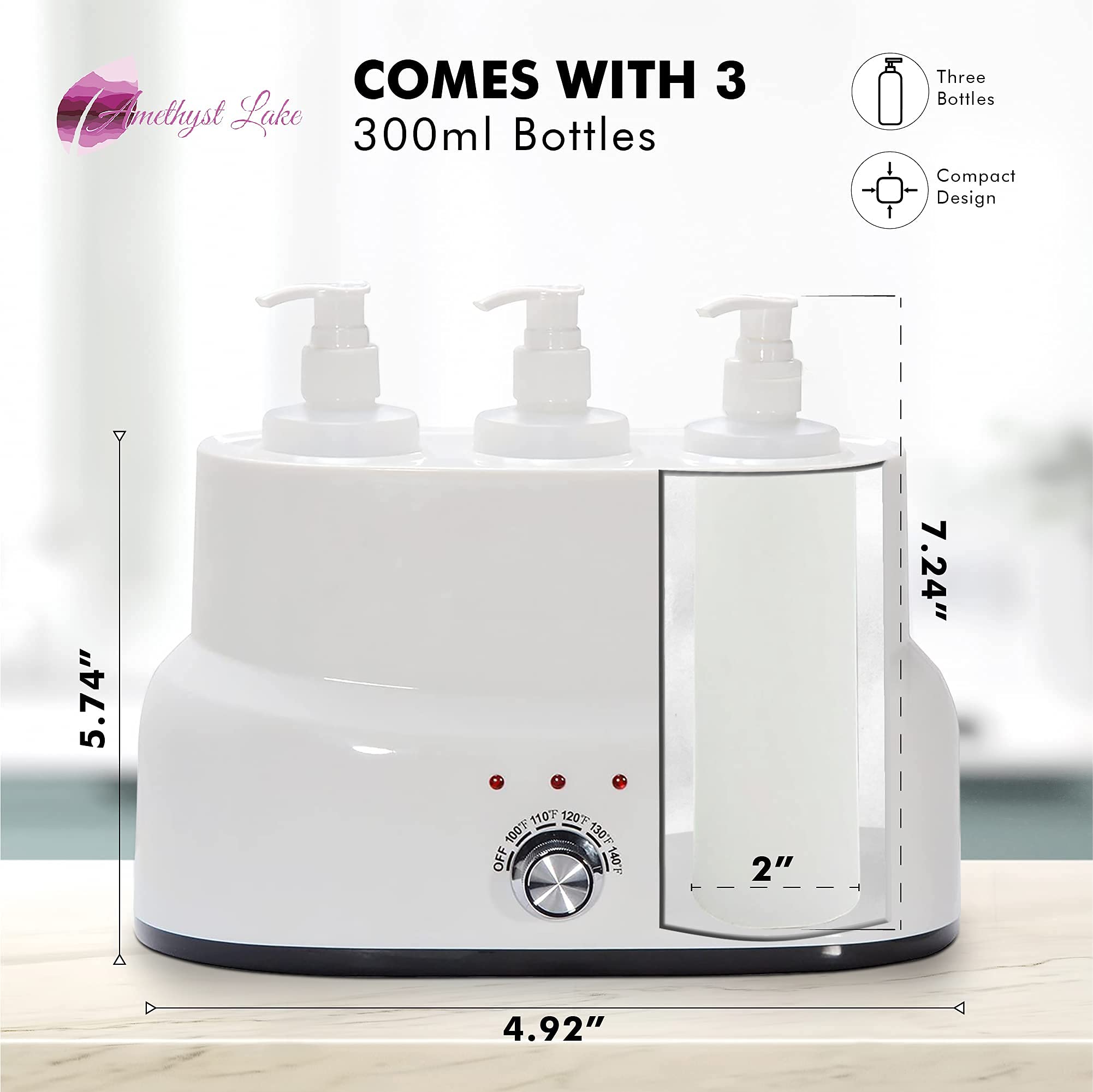 Amethyst Lake Essential Oil Warmer Dispenser - Plug-in Electric Aromatherapy Diffuser with 3 Bottles, Home & Spa Scented Oil Heater for Relaxation, Massage & Stress Relief