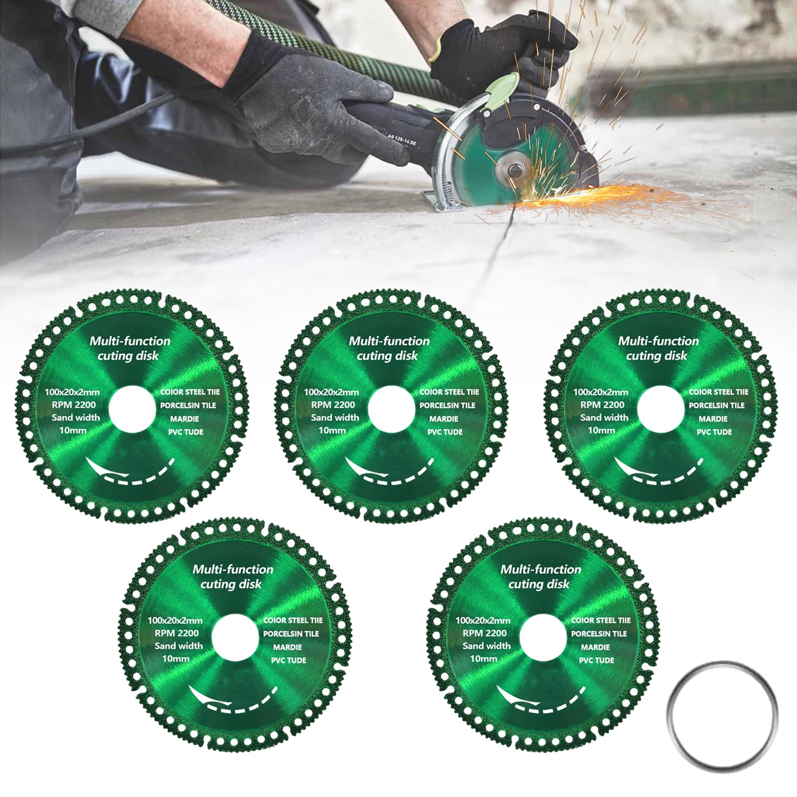 5-Pack 4-Inch Indestructible Grinder Discs - Composite Multi-Functional Cutting Saw Blades for PVC Pipes, Stone, Ceramics, Wood & Steel Tiles - Perfect for Construction, DIY Projects & Metalworking