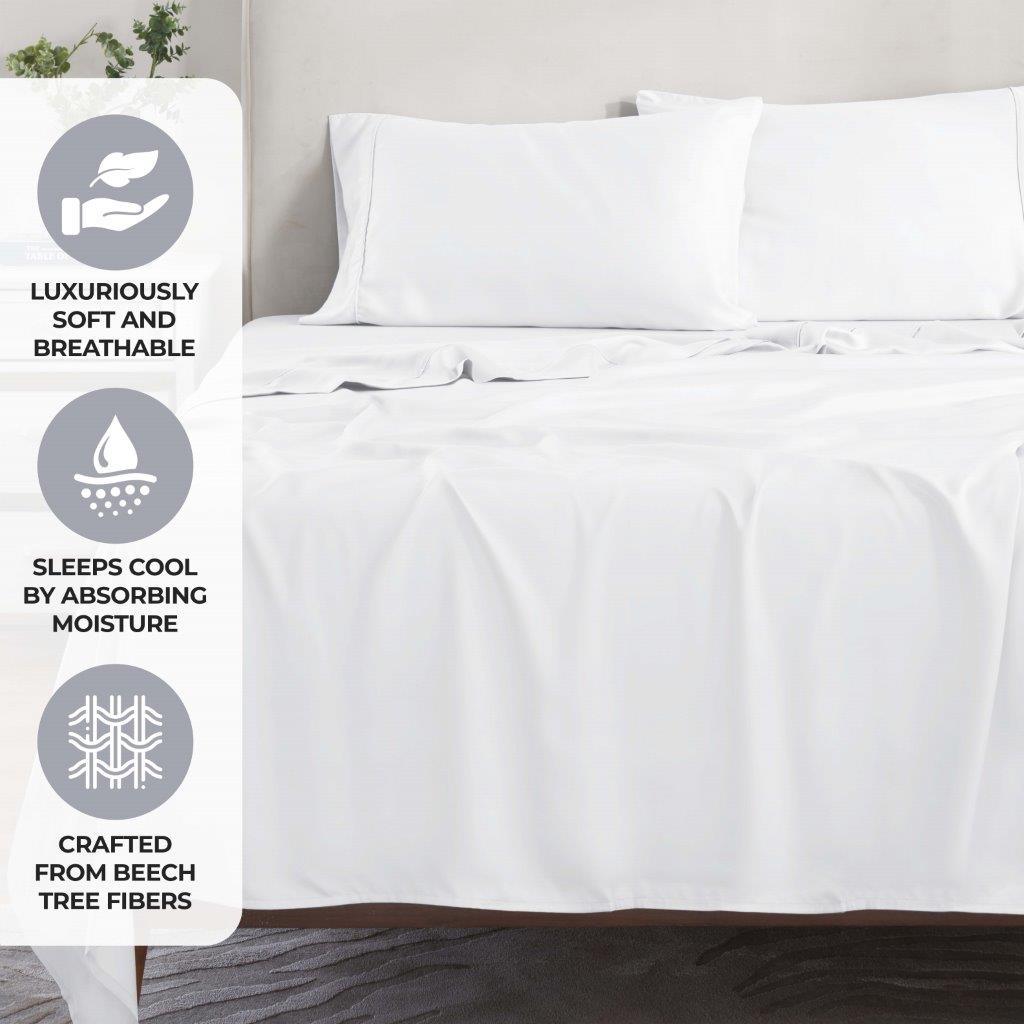 300 Thread Count Modal From Beechwood Extra Deep Pocket Sheet Set - Ultra Soft & Breathable Bedding for Queen/King Size Mattresses - Perfect for Luxury Hotels, Guest Rooms & Master Bedrooms