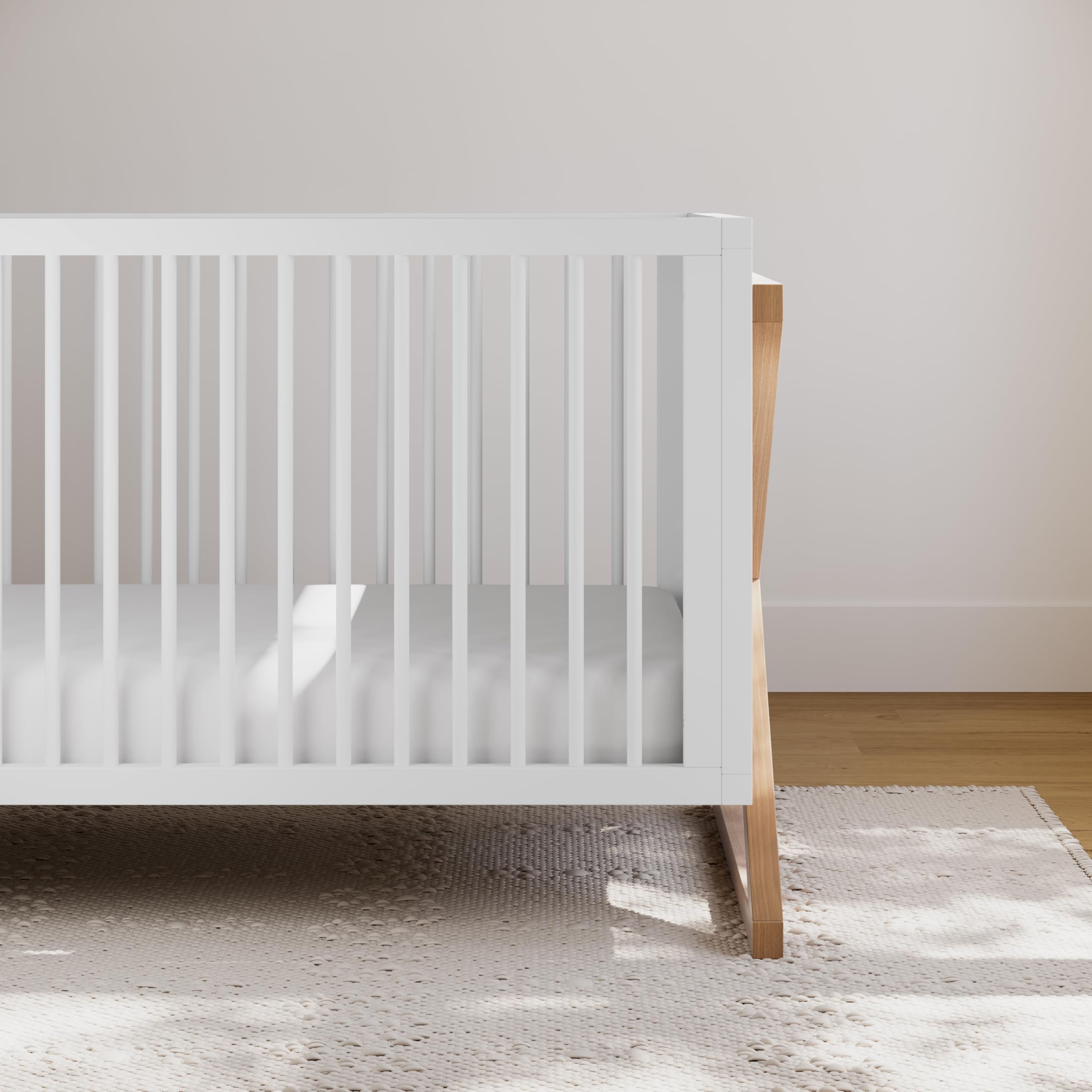 Storkcraft Equinox 3-in-1 Convertible Crib in Vintage Driftwood - Converts to Toddler Bed & Daybed with 3-Position Adjustable Mattress Base | Modern Two-Tone Nursery Furniture for Baby & Kids Bedroom | Safe & Stylish Infant Sleeping Solution