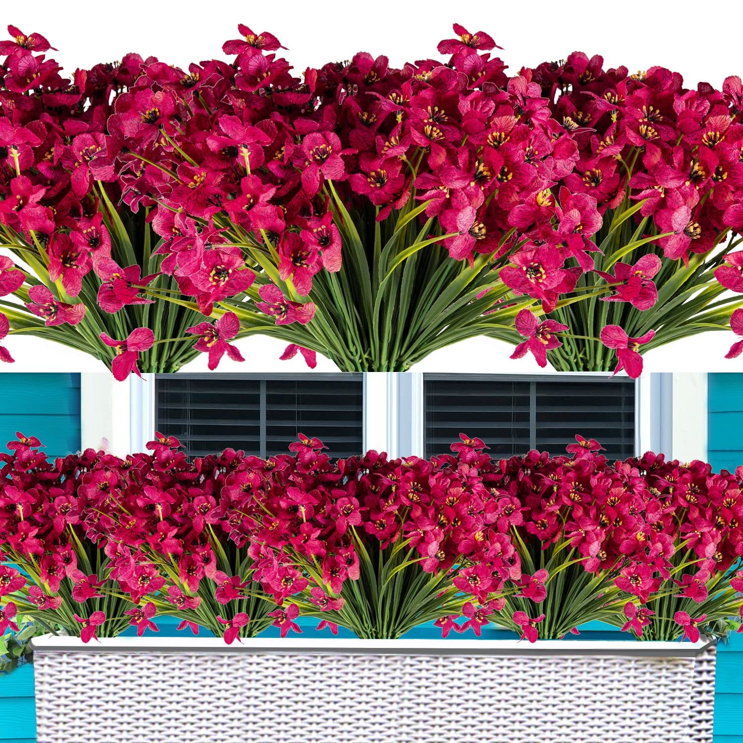 20 Bundles UV Resistant Artificial Flowers Outdoor Fake Roses - No Fade, Weatherproof for Patio, Porch, Window Box, Home, Wedding & Farmhouse Decor (Rose Red) | Perfect for Garden, Balcony, Centerpieces & DIY Crafts