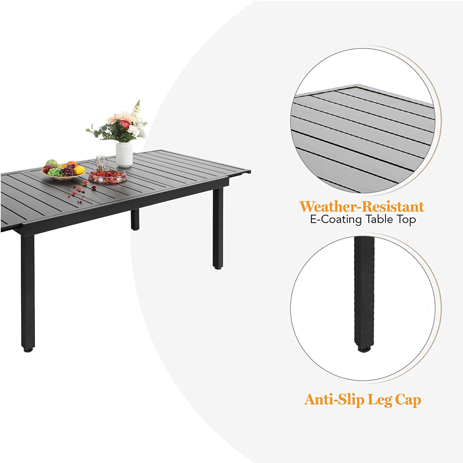 PHI VILLA 7-Piece Adjustable Height Outdoor Dining Set - Patio Table with 6 Cushioned Swivel Chairs, Weather-Resistant Metal Frame for Backyard, Garden, Poolside & Outdoor Entertaining