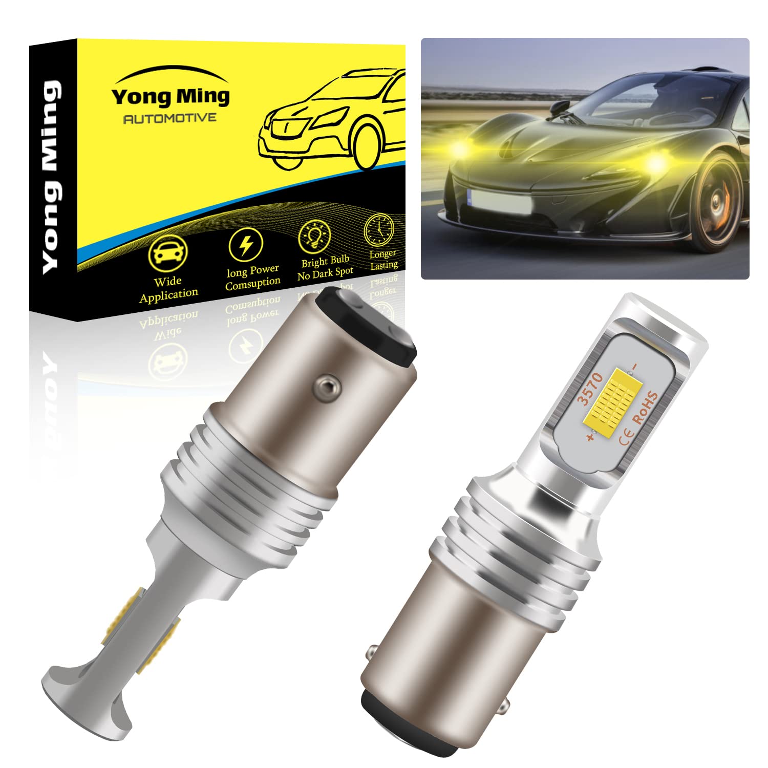 1157 LED Light Bulbs 2057 2357 7528 BAY15D - 3000K Yellow 1000 Lumens - Pack of 2 - Replacement for Backup, Parking & Brake Lights, Turn Signal Blinkers - Perfect for Cars, Trucks, SUVs & Motorcycles