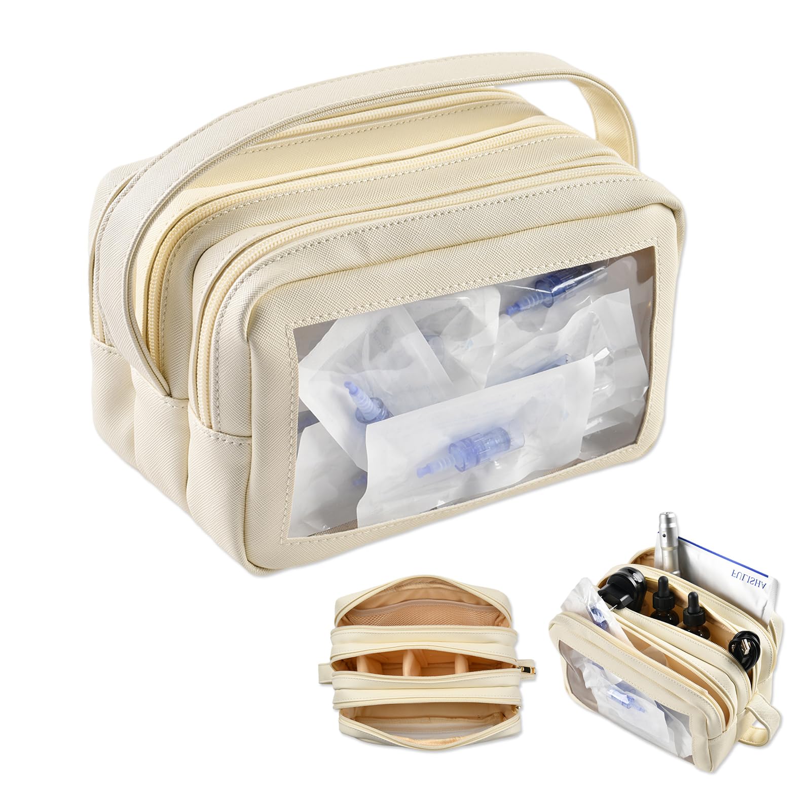 Large Waterproof Makeup Bag for Travel & Professional Microneedling Pen Storage - Portable Cosmetic Organizer with High Capacity for Women & Girls (Milky White) | Perfect for Travel, Salon Visits & Daily Beauty Essentials Organization