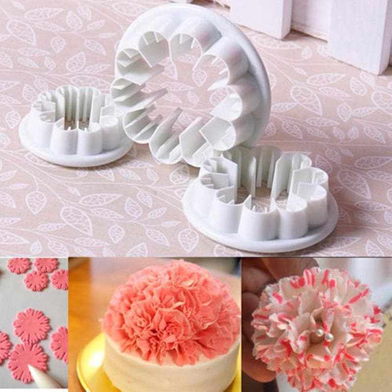 3-Piece Carnation Flower Sugar Craft Cutter Set for Cake Decorating, Fondant, Cookie & Pastry - Perfect for Baking, DIY Desserts & Wedding Cakes