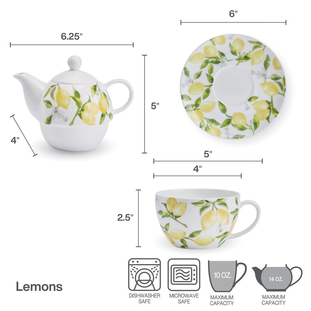 Premium Lemons Teacup and Tea Server Set for One - Perfect for Afternoon Tea, Gifts, and Cozy Home Decor