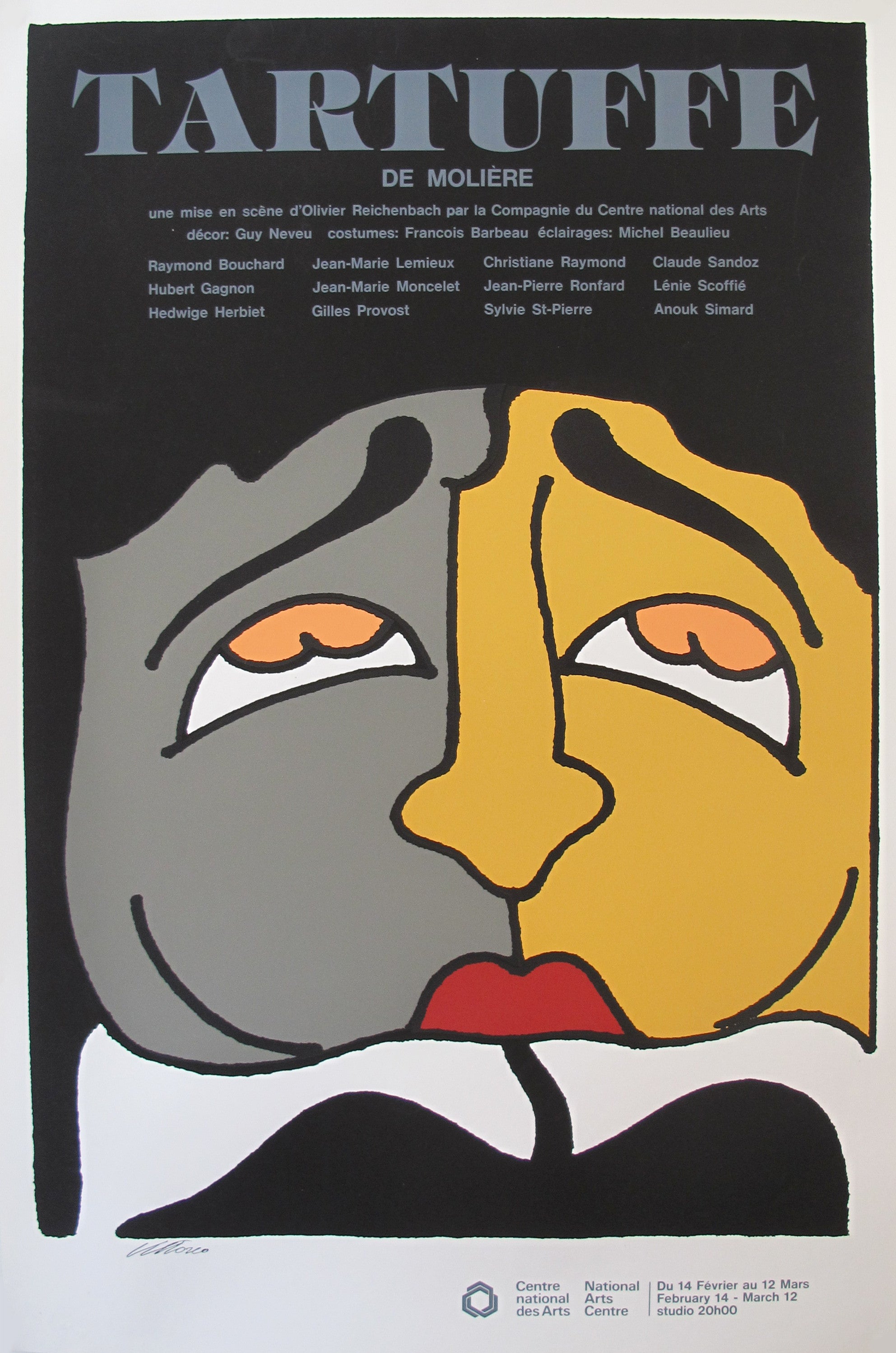1977 Vintage Canadian Theatre Poster - Tartuffe Play at National Arts Centre by Vittorio | Retro Wall Art for Home, Office & Theatre Decor