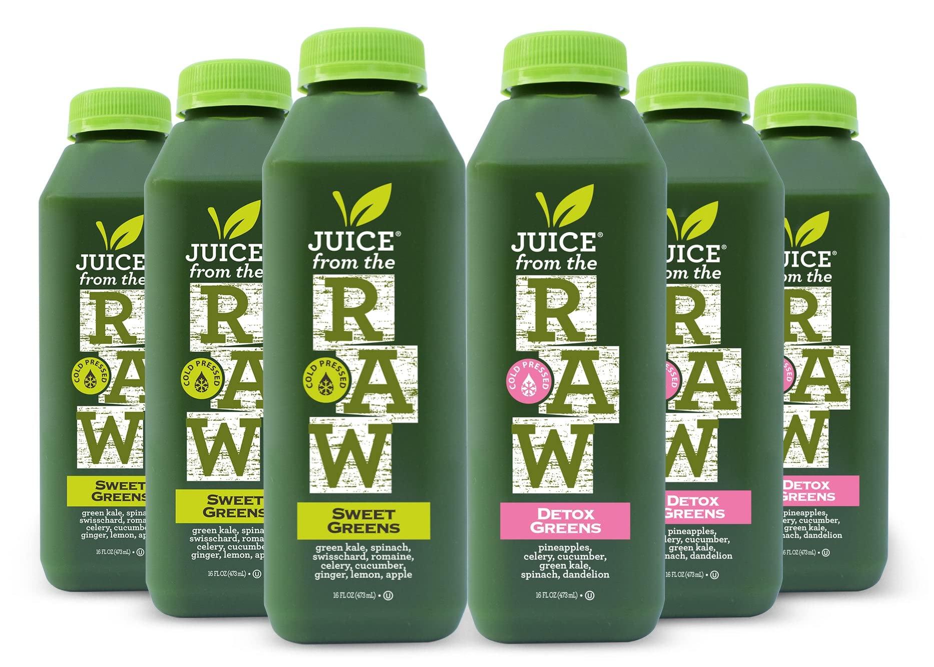 Juice From the RAW® 2-Pack Maintenance Greens Juice Cleanse - 100% Raw Cold-Pressed Detox Juice for Weight Loss (60 Bottles, 16oz) | Perfect for Post-Workout Recovery & Healthy Lifestyle