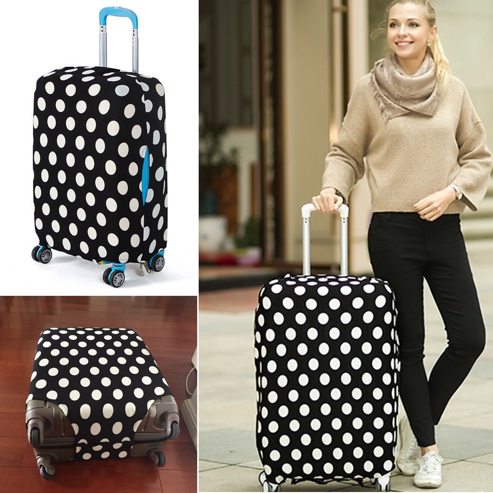 Fashion Luggage Cover Washable & Dust Proof Suitcase Protector - Black White Polka Dots for 22-24 Inch Bags | Perfect for Air Travel, Storage & Protecting Your Luggage
