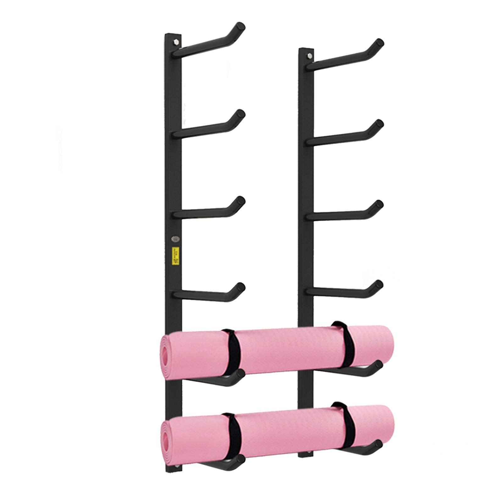 6-Tier Wall Mount Yoga Mat Storage Rack - Black Foam Roller Holder for Gym & Home - Organize Mats, Towels & Basketballs - Perfect for Yoga Studios, Home Gyms & Fitness Rooms