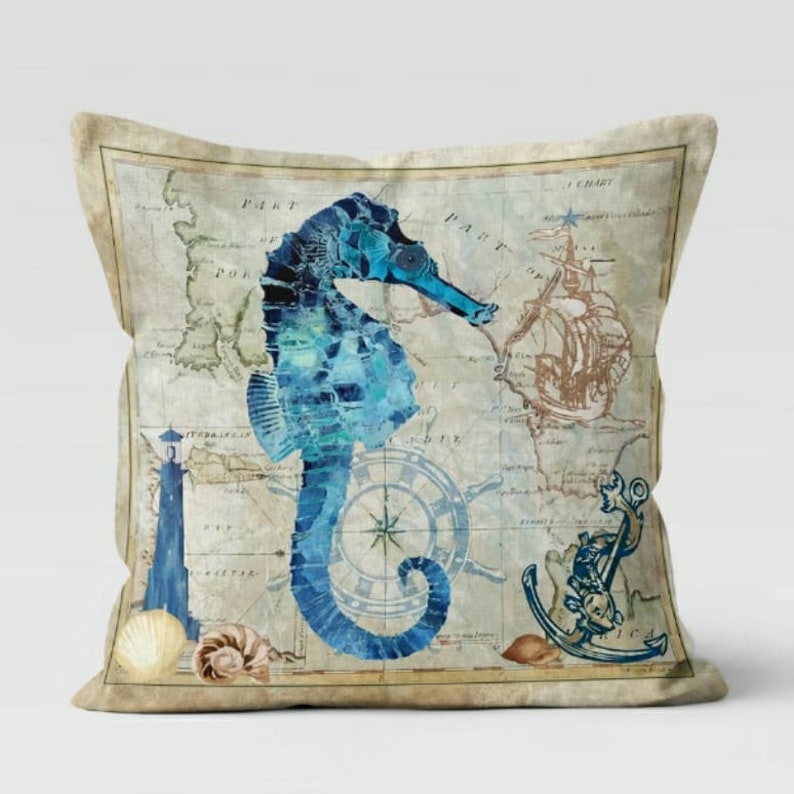 Nautical Sealife Pillow Covers Set of 4 - Ocean Themed Decorative Throw Pillow Cases for Living Room, Bedroom, Beach House Decor