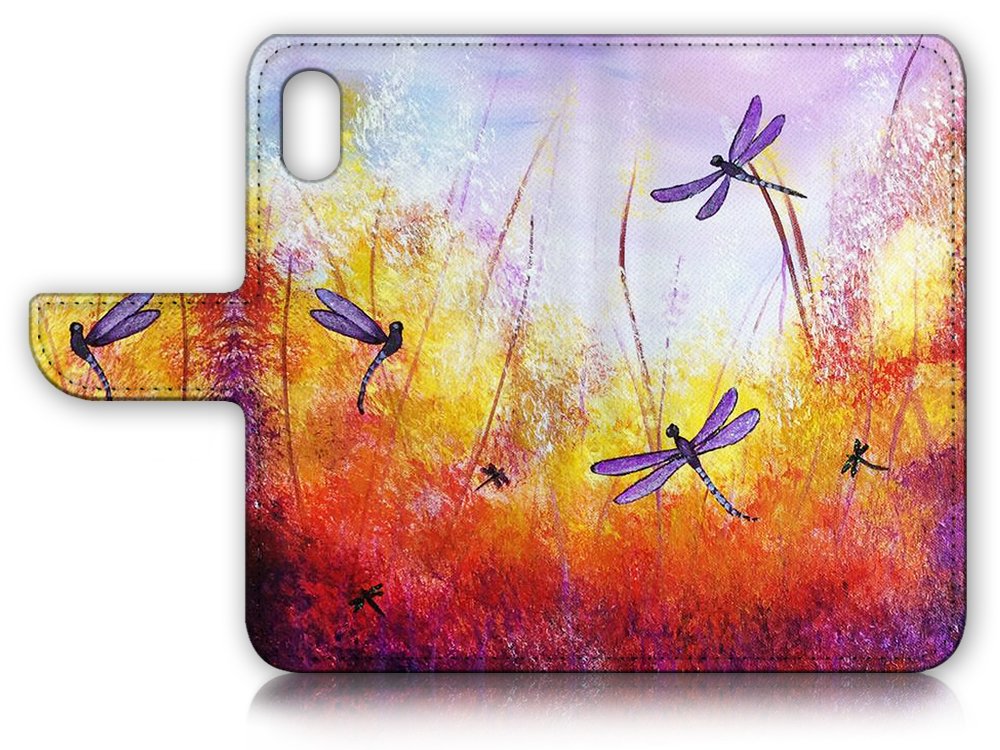 iPhone XR Wallet Case with Screen Protector - Purple Dragonfly for Daily Protection