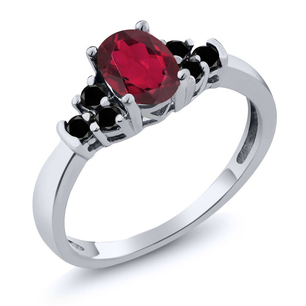 0.70 Ct Oval Red Mystic Topaz & Black Diamond 925 Sterling Silver Ring for Women | Elegant Gemstone Jewelry Gift for Anniversary, Birthday & Special Occasions | Handmade Wedding, Engagement & Party Accessory