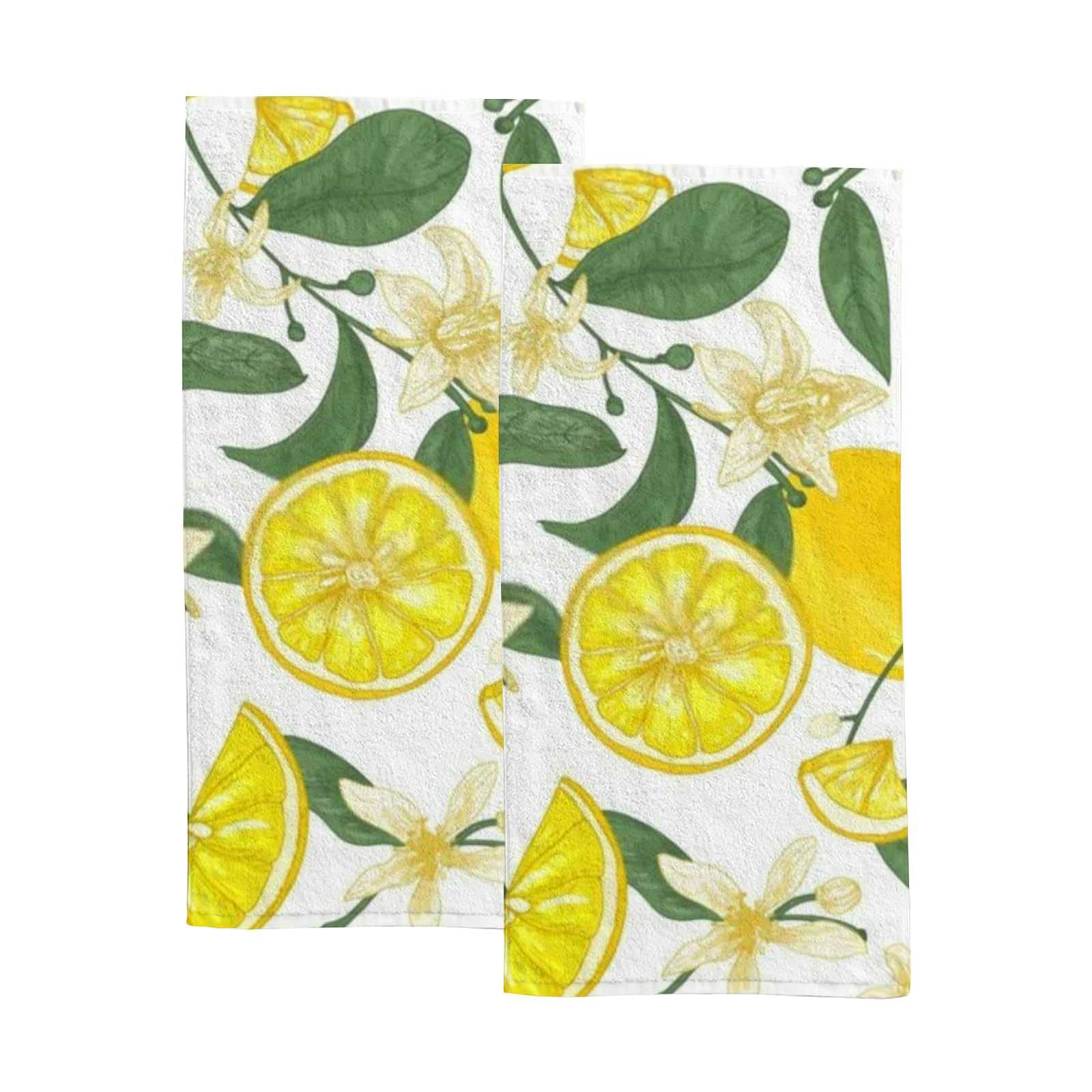 2-Piece Lemon Print Polyester Towel Set - Super Absorbent Bath Towel & Hand Towel (30x15 Inches) - Soft, Durable & Machine Washable - Perfect for Kitchen, Bathroom & Beach Use