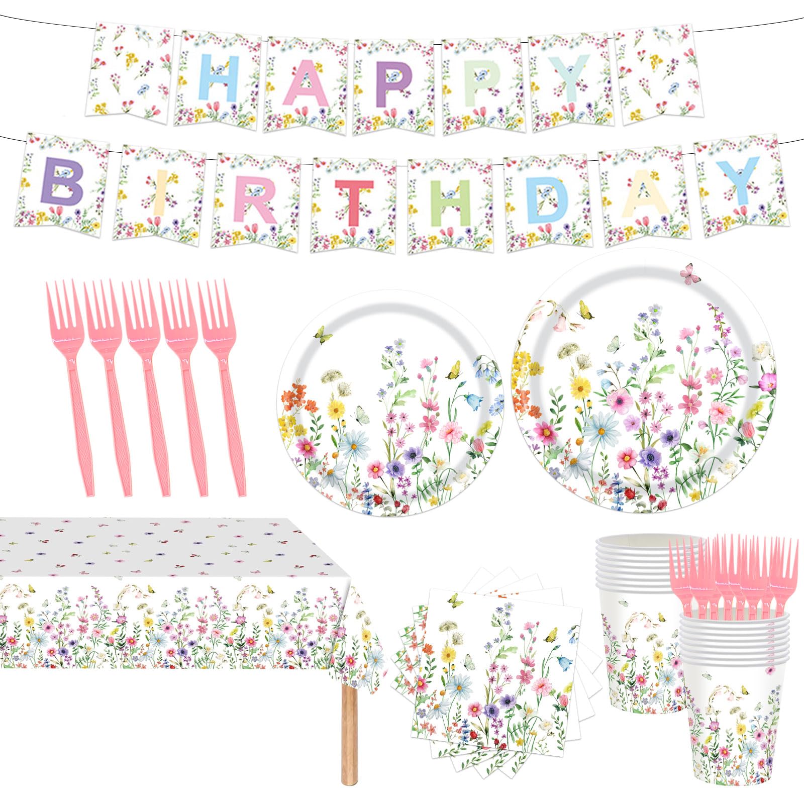 82-Piece Spring Floral Party Supplies Set - Wildflower Paper Plates, Napkins & Disposable Tableware for 16 Guests - Perfect for Baby Showers, Birthday Parties & Spring Celebrations - Elegant Floral Dinnerware for Outdoor Picnics & Garden Events