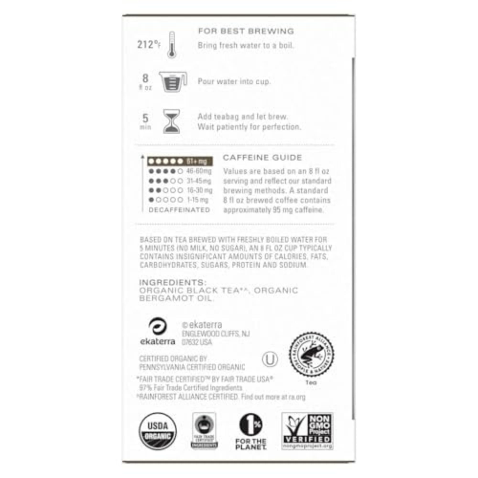 TAZO Organic Earl Grey Tea Bags | Caffeinated Black Tea | 16 Count | Perfect for Morning Boost & Afternoon Relaxation