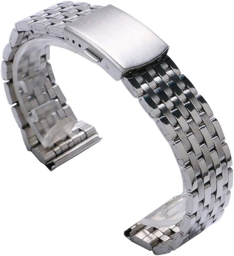Santastore 18mm/20mm/22mm Silver Stainless Steel Watch Band Replacement Strap with 2 Spring Bars - Durable Metal Watch Strap for Men & Women - Perfect for Dress Watches, Business Attire & Everyday Wear