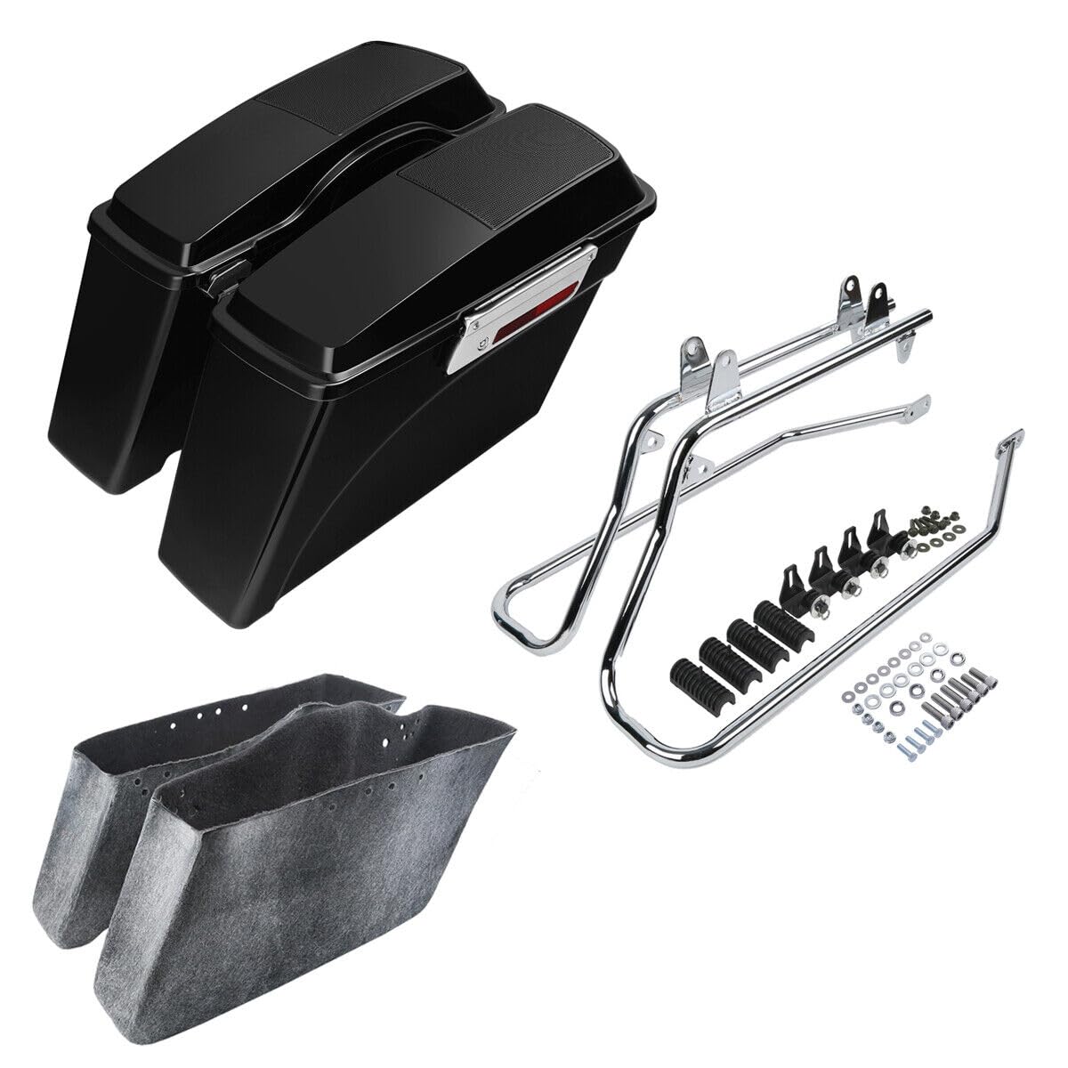 TCMT Vivid Black Speaker Lid Saddlebags with Brackets for Harley Softail Heritage Deluxe 1984-2017 (Excludes Deuce & Softail Slim) - Motorcycle Storage Accessories for Road Trips & Cruising