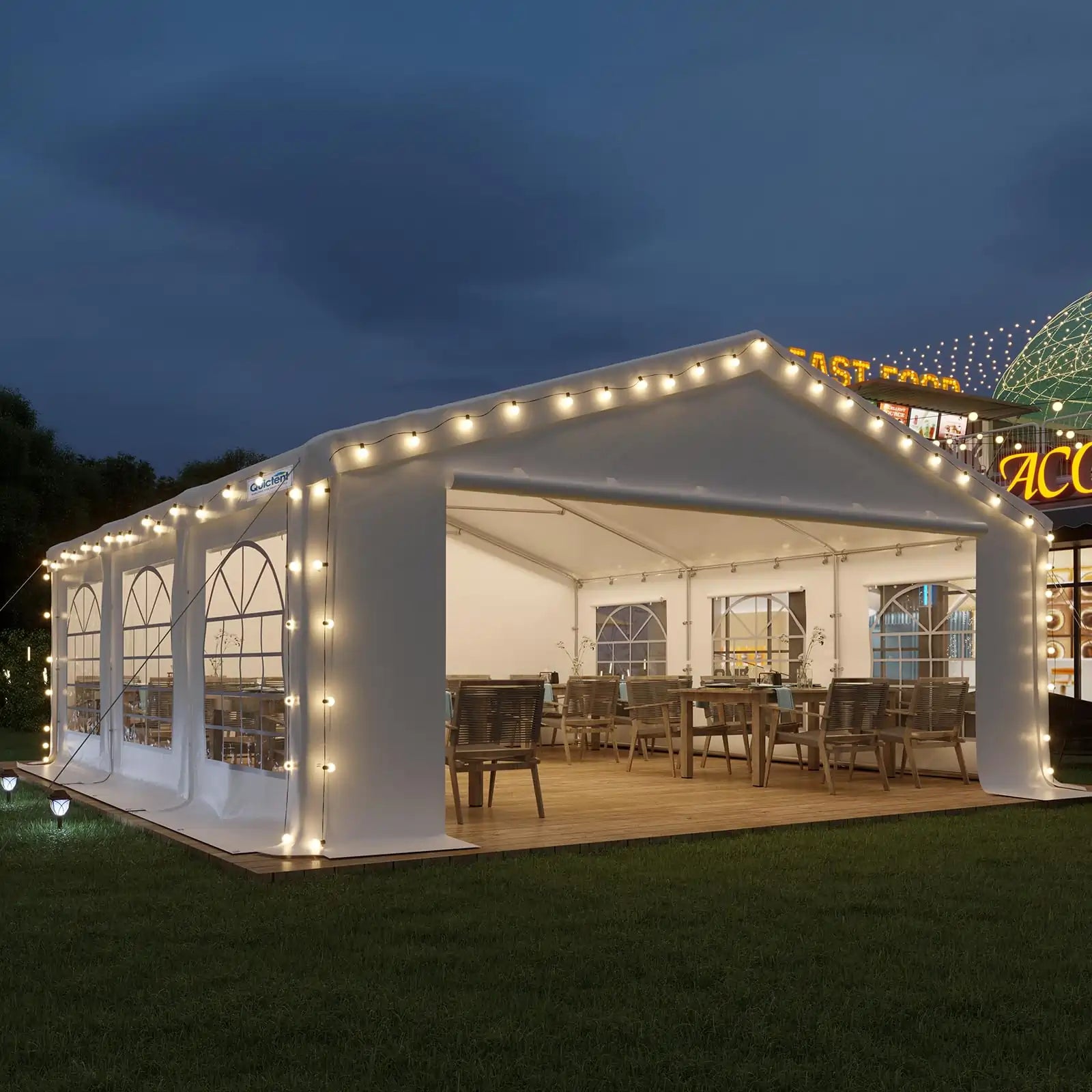 Quictent Fire Resistant White Party Tent - 10x20 FT Waterproof Outdoor Canopy for Weddings, Events & Backyard Gatherings