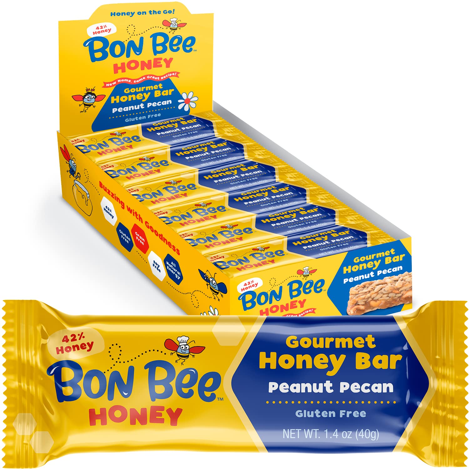 BON BEE Honey Bars - Natural Energy Snacks for Breakfast & Hiking - 12 Pack