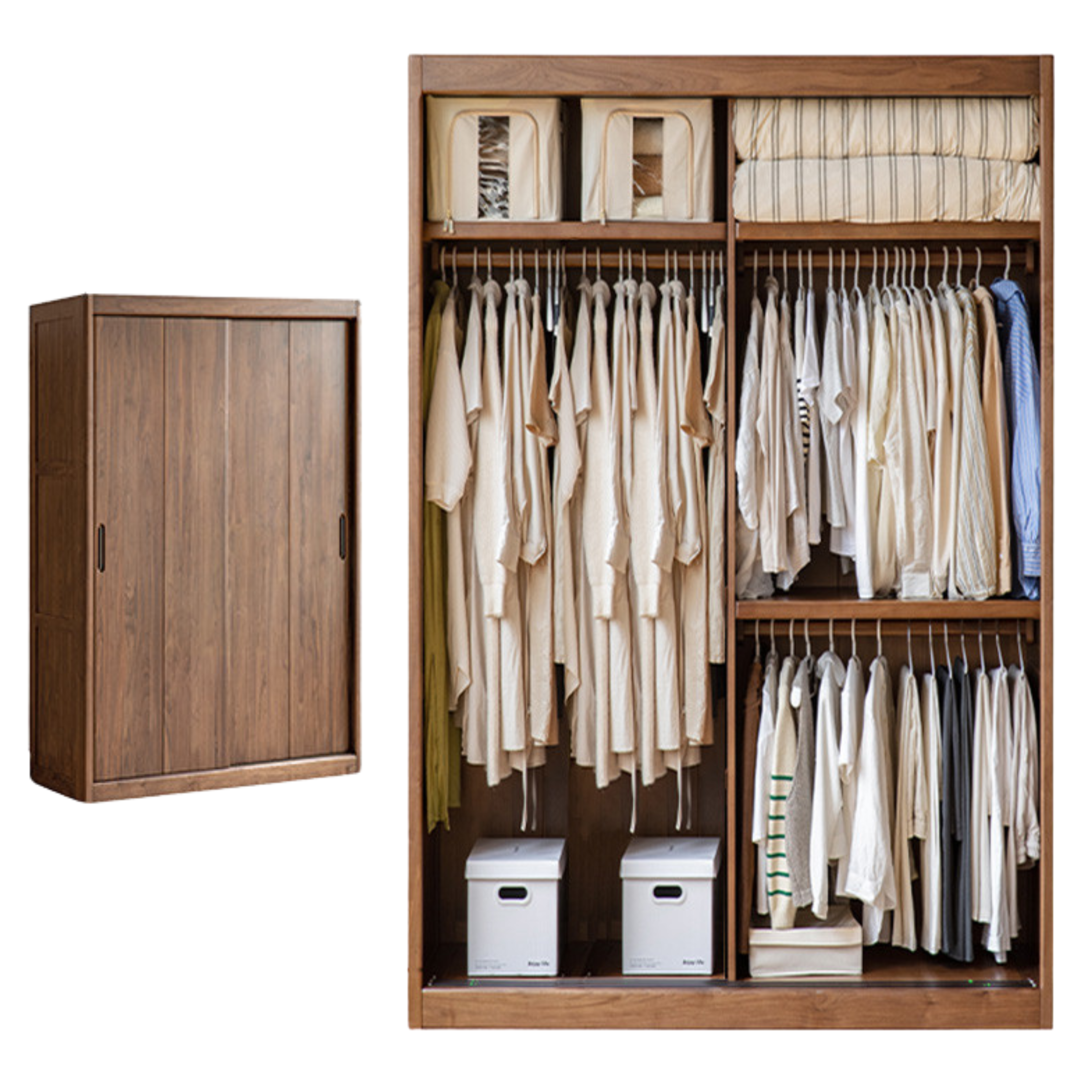 70.8x24.4x86.6 inch / 180x62x220 cm / Rich Dark Walnut color / Sliding door wardrobe with hanging  clothes