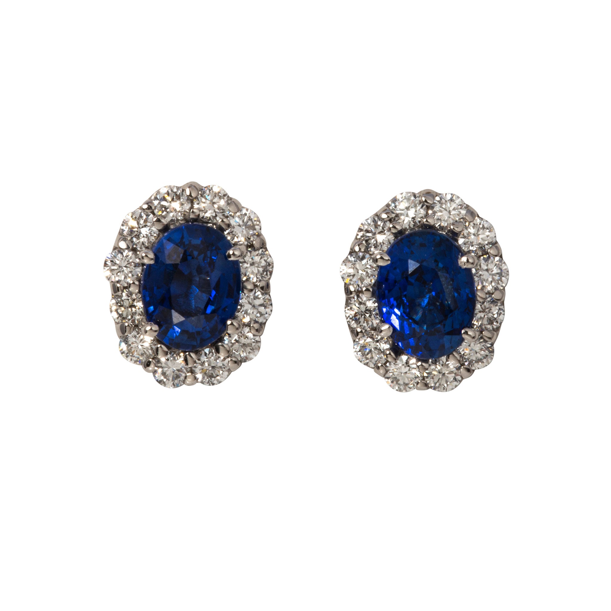 2.50ctw Oval Sapphire & Diamond Cluster 18K Gold Stud Earrings for Women | Elegant Jewelry Gift for Birthday, Anniversary & Special Occasions