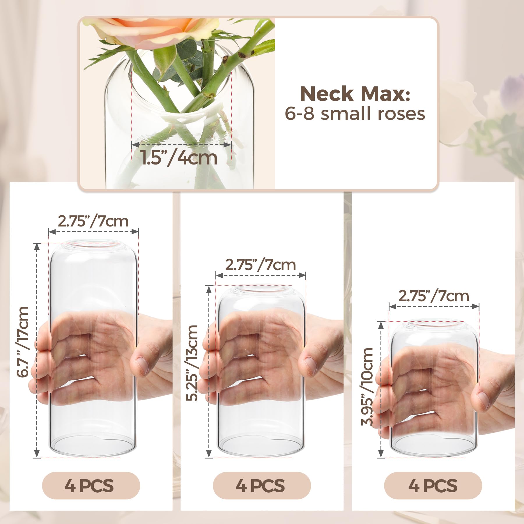 12 Pack Small Glass Flower Vases - Clear Bud Vases Bulk Set for Home Decor, Wedding Centerpieces, Bathroom & Table Decorations - Perfect for Housewarming, Valentine's Day, Mother's Day & Thanksgiving Gifts