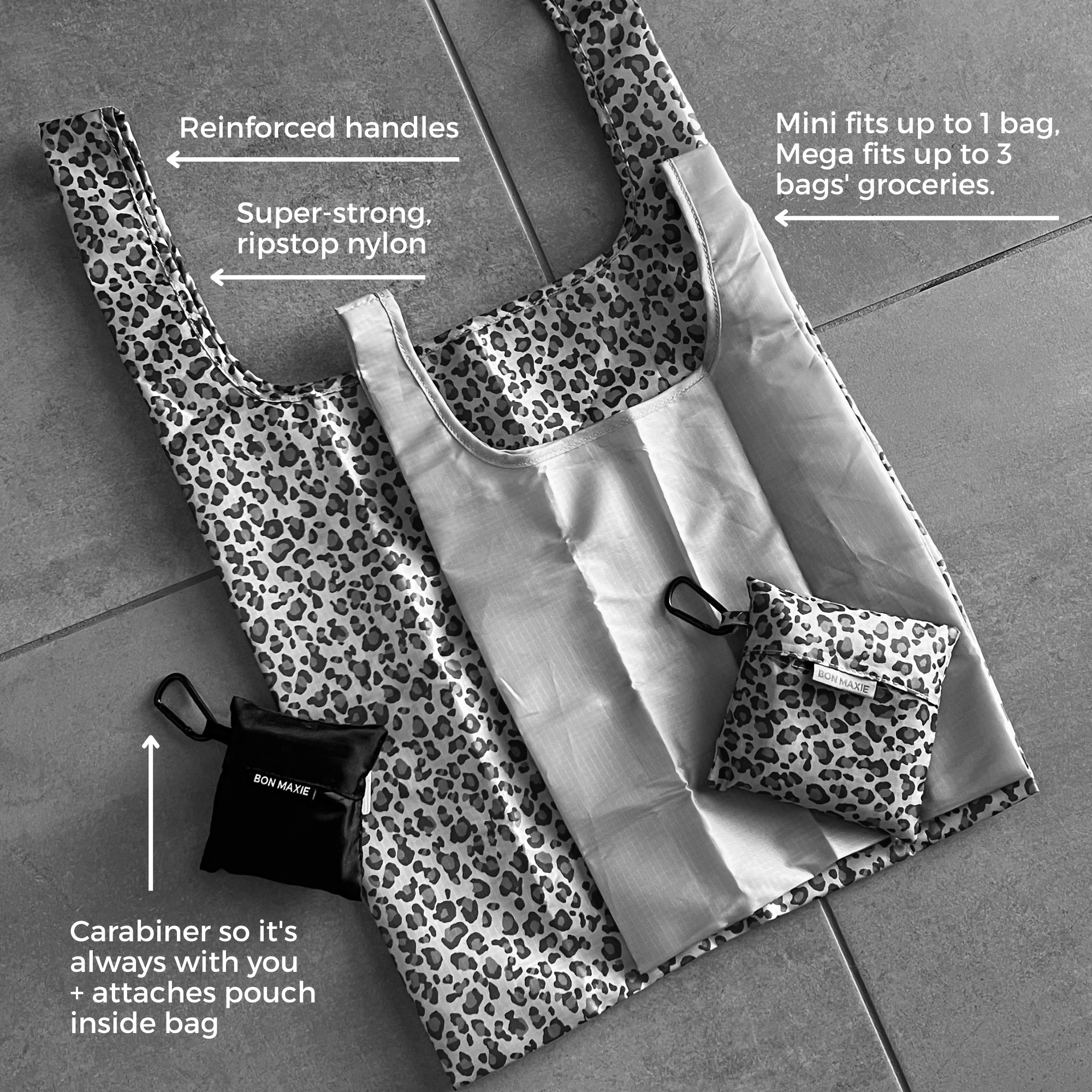 Eco-Friendly Reusable Shopping Bags - 2 Sizes (Large & Small) - Black Gingham Pattern - Perfect for Groceries, Farmers Markets & Sustainable Lifestyle