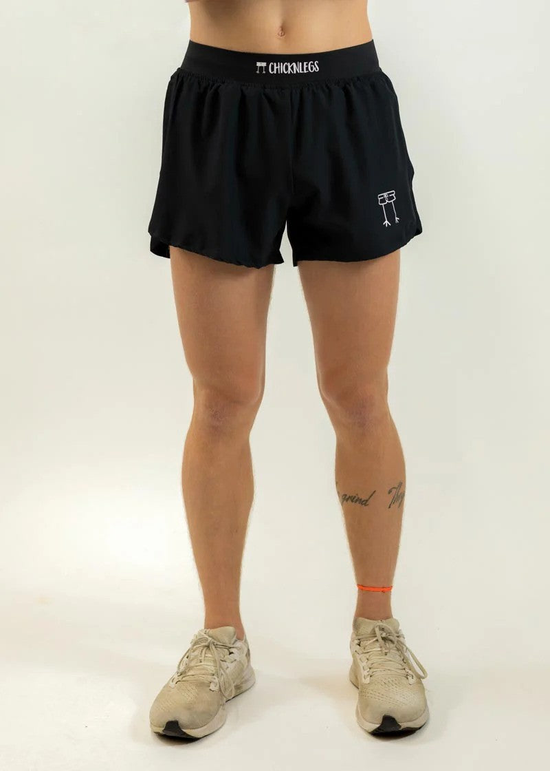 Men's Black 4-Panel Split Running Shorts - Lightweight Athletic Shorts for Gym, Workout & Outdoor Sports
