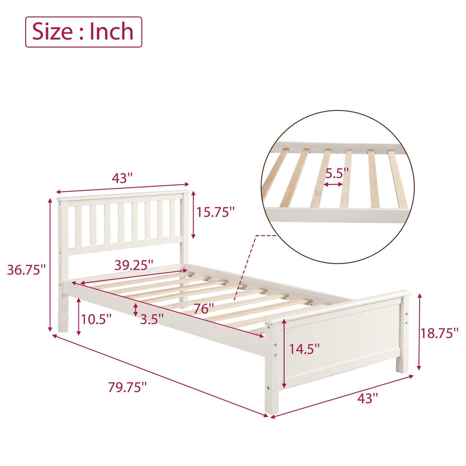 Premium Merax Wooden Bed Frame with Headboard - Twin Size Platform Bed, No Box Spring Required, Easy Assembly, White - Perfect for Kids' Rooms, Guest Bedrooms & Small Spaces