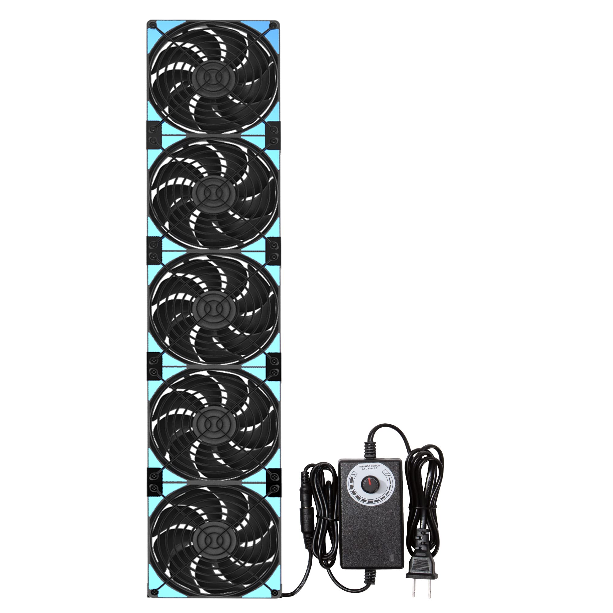 120mm x 5 600mm Adjustable PC Case Fans with AC Plug, 3V-12V Speed Controller - Flexible Rack/Wall/Cabinet Mount for Server, Mining Rig, Chicken Coop & Home Ventilation Cooling System (Ideal for Computer, Data Center, Greenhouse & Pet Housing Air Circulation)