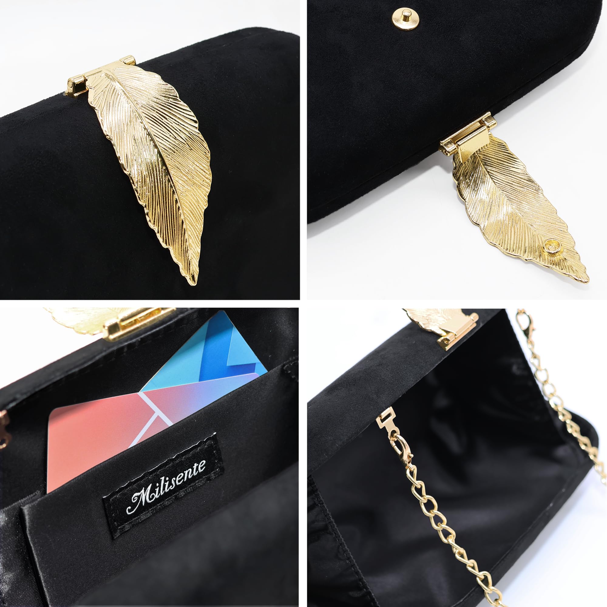 Milisente Women's Suede Clutch Bag with Metallic Closure - Elegant Evening Party Purse for Weddings, Prom, Cocktail Events & Special Occasions