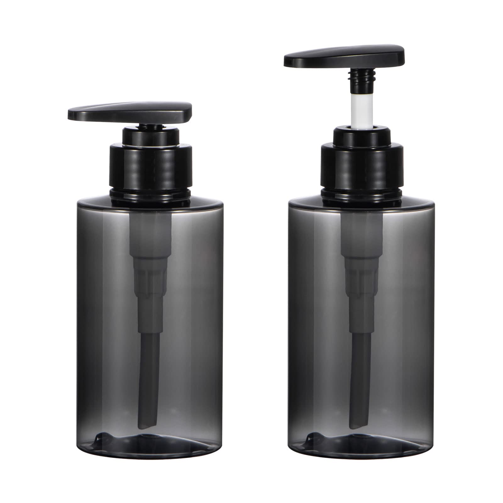 Yebeauty 2 Pack 10oz (300ml) Empty Refillable Shampoo Bottles with Pump - Clear Grey Squeeze Lotion Dispenser for Shower, Bathroom, Travel | Perfect for Shampoo, Conditioner, Body Wash & Liquid Soap Storage