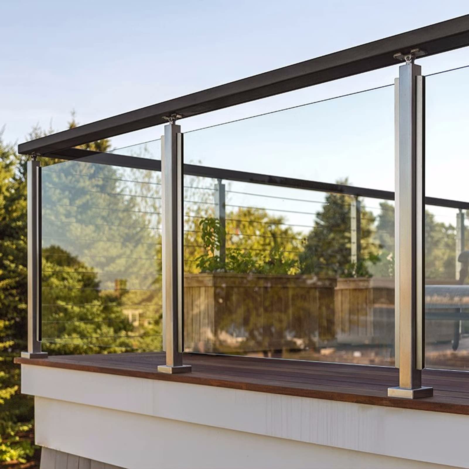 Silver Glass Stair Railing with Slot and Sturdy Base for 10mm or 12mm Glass Panels - Mid Post - Durable Outdoor Staircase Balustrade for Patio, Deck, and Modern Home Entryway