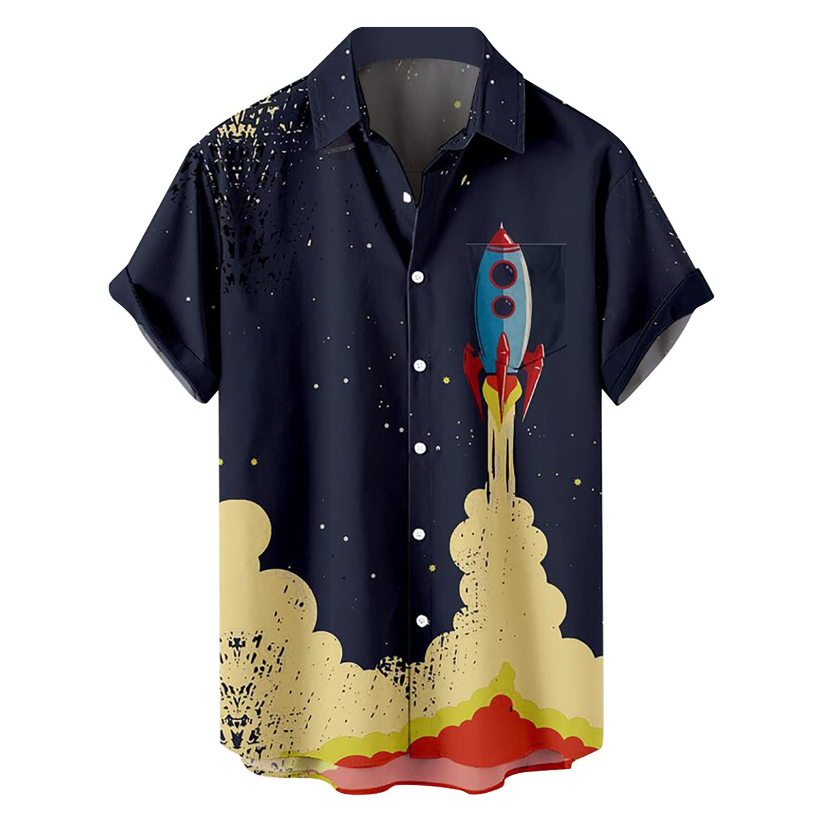 Vintage Casual Men's Printed Short Sleeve Button-Up Shirt - Loose Fit Retro Style for Summer Outfits, Beach Wear & Casual Office Attire