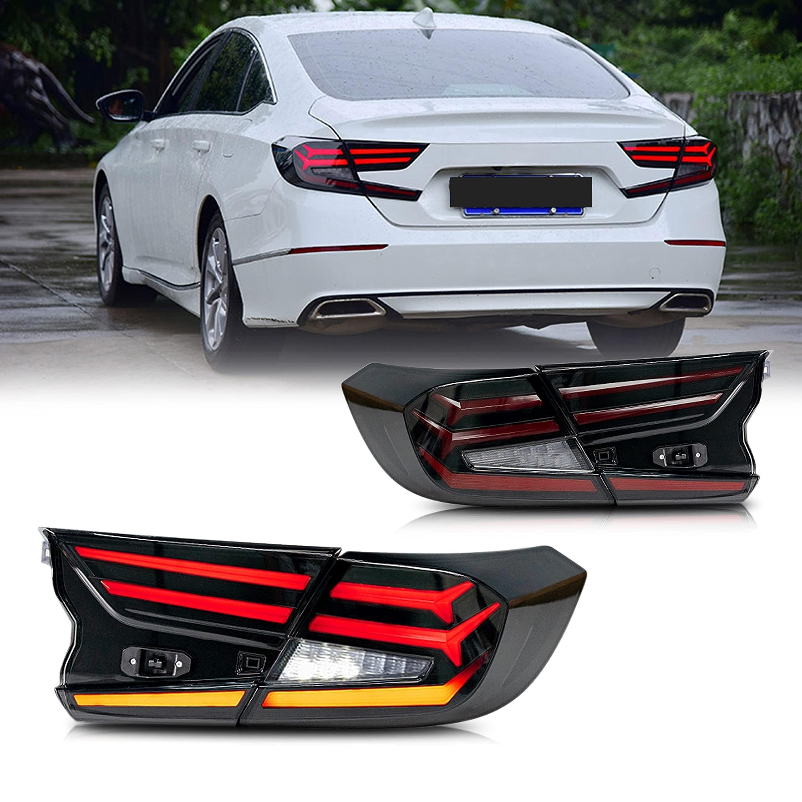 INGINUITY TIME LED Tail Lights for Honda Accord 10th Gen (2018-2022) - Black Sequential Turn Signal DRL Rear Lamp Assembly - Upgrade Your Car's Style & Safety for Night Driving & Custom Look