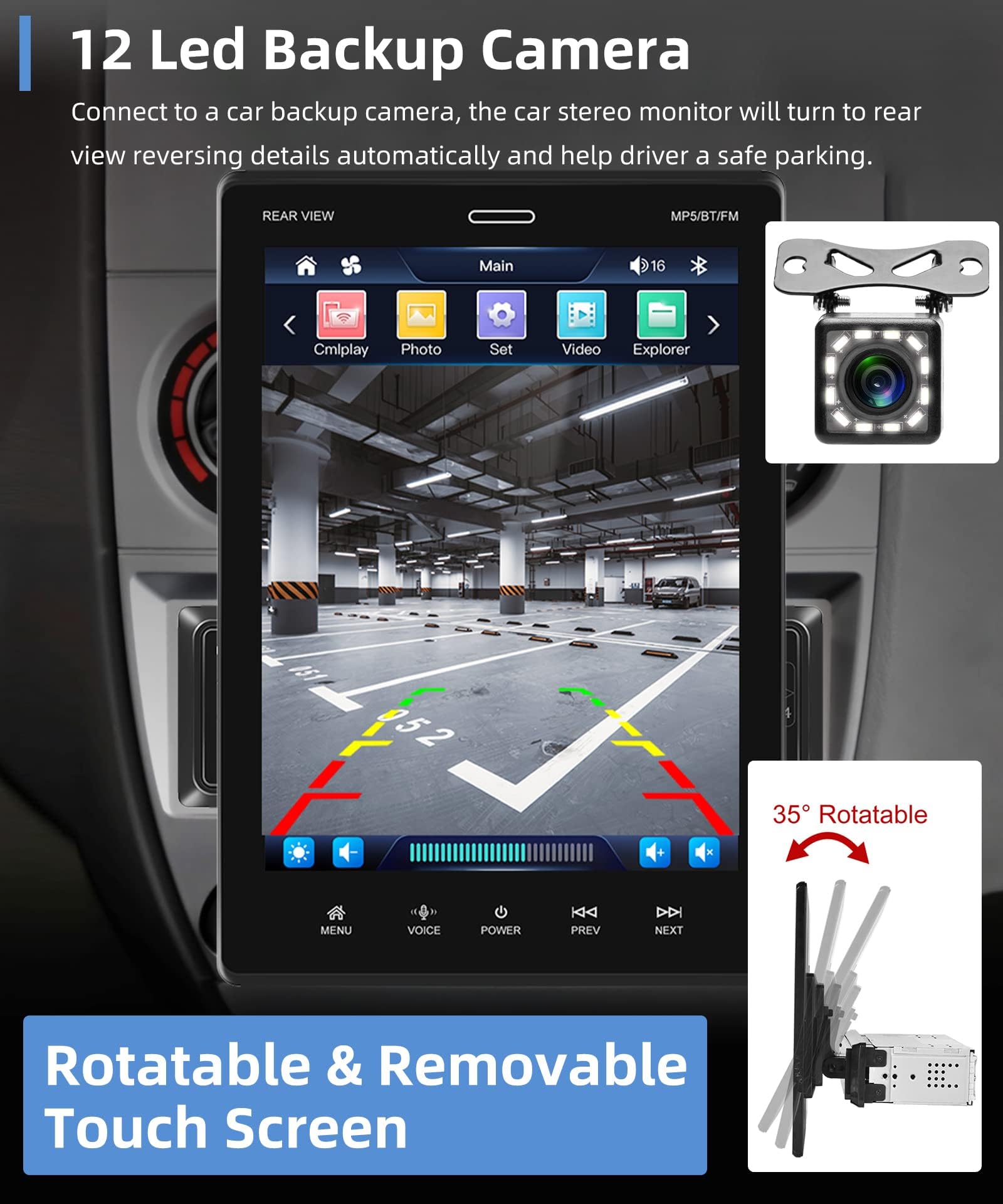 Podofo Single Din Car Stereo with 9.5