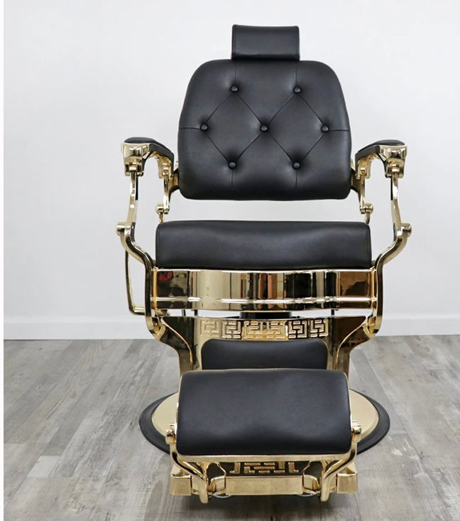 Professional Gold Barber Chair for Salon & Home Use - Heavy Duty Hydraulic Styling Chair with Adjustable Height & Reclining Back - Perfect for Haircuts, Styling & Shaving