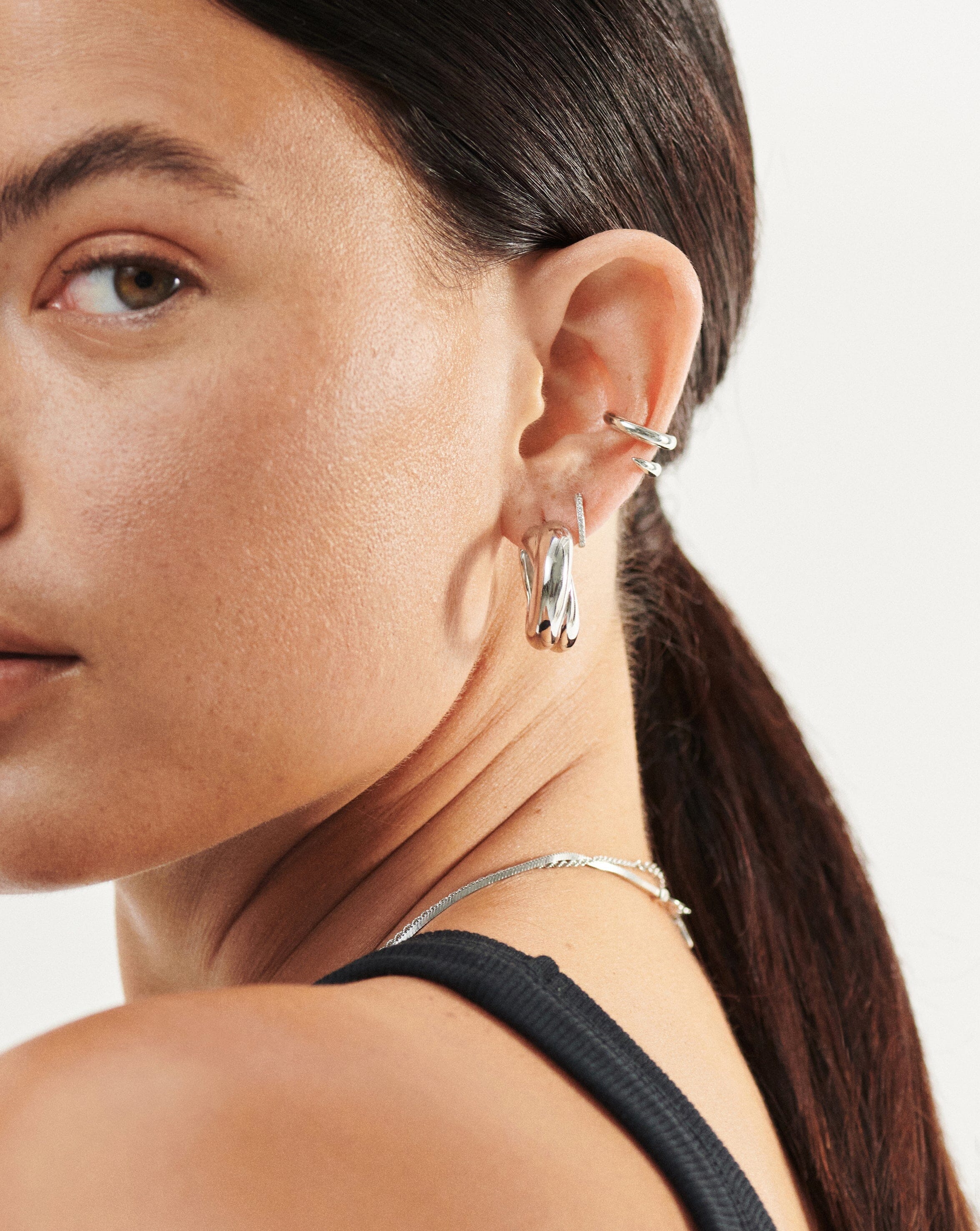 Lucy Williams Chunky Medium Entwine Hoop Earrings - Silver Plated Dangle Earrings for Women | Trendy Boho Jewelry for Everyday Wear & Special Occasions