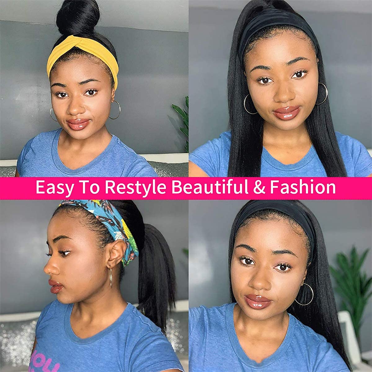 22 Inch Brazilian Straight Human Hair Wig for Black Women - No Lace Glueless Remy Half Wig with Elastic Band | Perfect for Daily Wear, Parties & Protective Styling