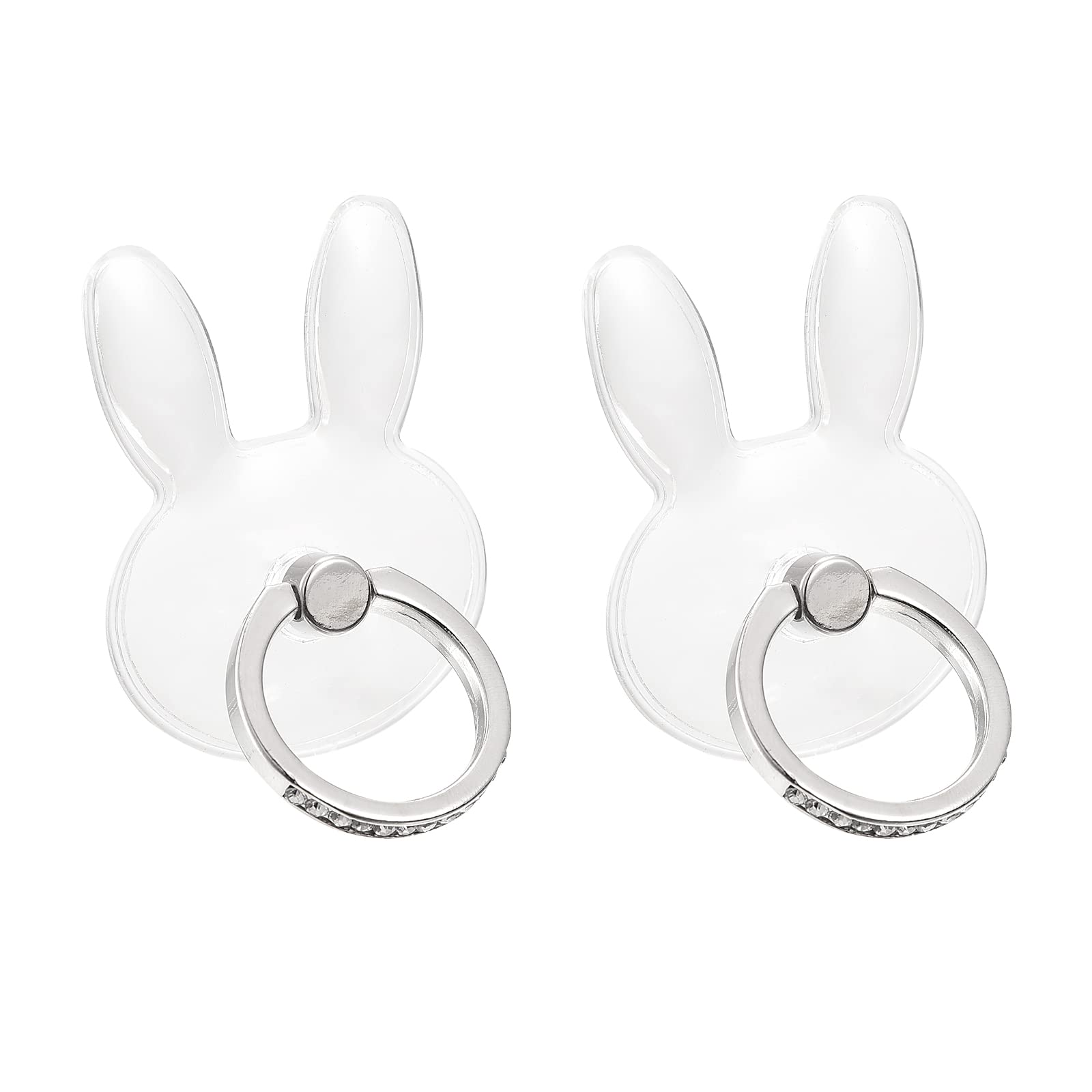 uxcell Clear Phone Ring Holder - Diamond Transparent Finger Grip Stand for iPhone, Samsung, Smartphones & Tablets (Rabbit Shape, 2Packs) - Perfect for Hands-Free Viewing, Gaming & Selfies