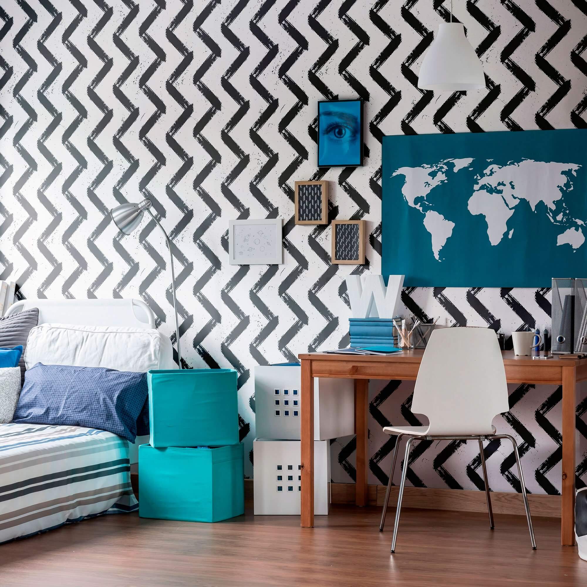 Black Stripes Peel and Stick Removable Wallpaper for Teens - Self-Adhesive Decorative Wall Covering for Bedrooms, Dorms & DIY Home Decor - Easy to Apply & Remove (Design 0847)