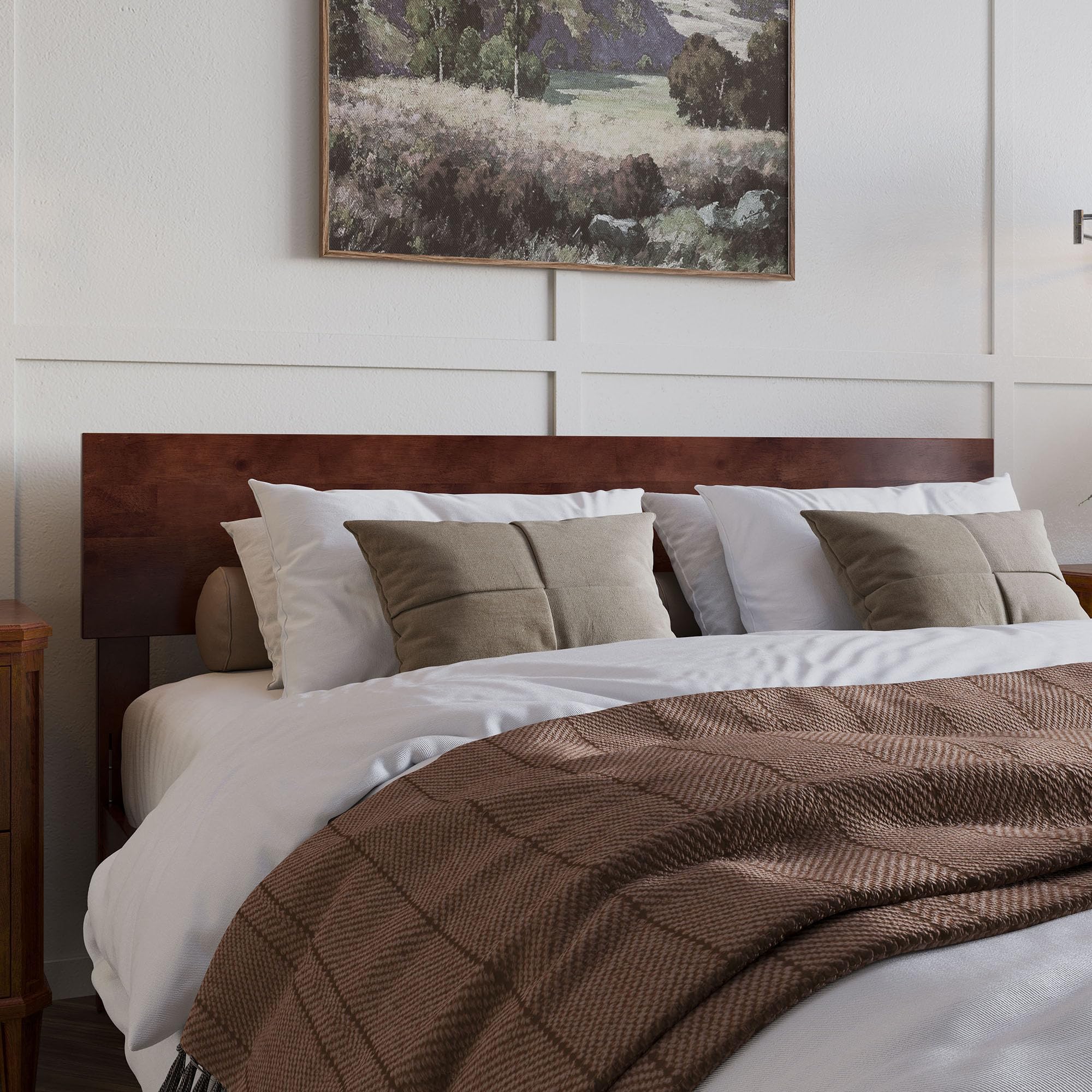 AFI Orlando Modern Solid Wood Queen Size Headboard in Walnut Finish - Perfect for Bedroom Decor and Contemporary Home Furniture