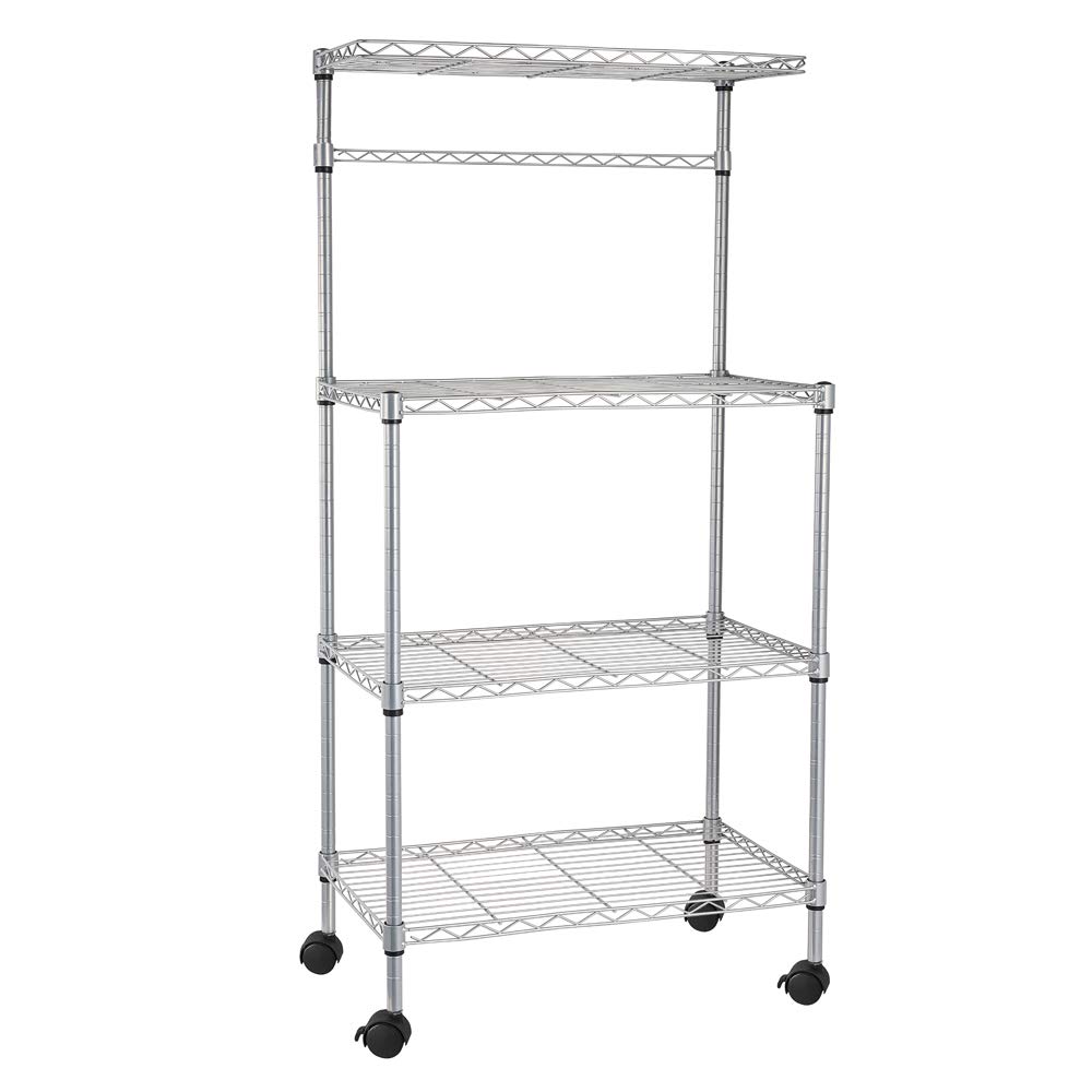 4-Tier Rolling Kitchen Baker's Rack - Microwave Stand with Storage Shelves, Mobile Organizer Cart for Baking & Cooking - Perfect for Small Kitchens, Apartments & Home Bakeries