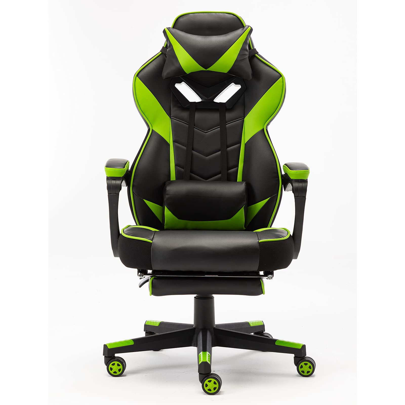 Premium Ergonomic Gaming Chair with Footrest - Adjustable Racing Style Computer & Office Desk Chair for Home & Work - Green - Perfect for Gaming, Streaming & Long Work Sessions