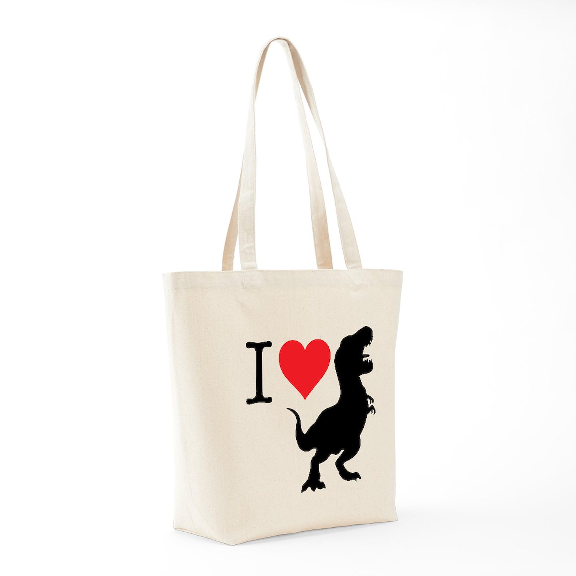 I Love T-Rex Canvas Tote Bag - Reusable Natural Shopping Bag for Groceries, Beach & Daily Use | Dinosaur Gift for Kids & Adults